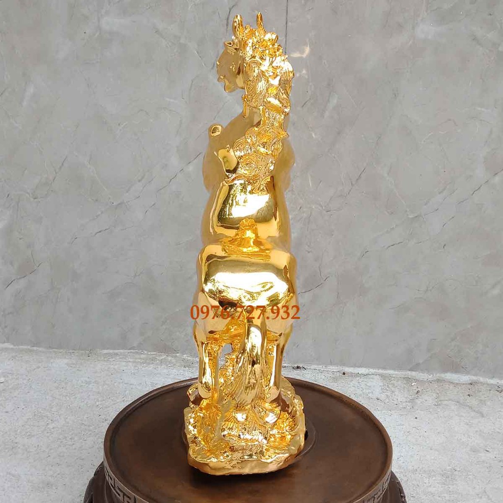 Ngựa đồng mạ vàng nano cao 28cm, vật phẩm phong thủy, mã đáo thành công, tượng ngựa bằng đồng