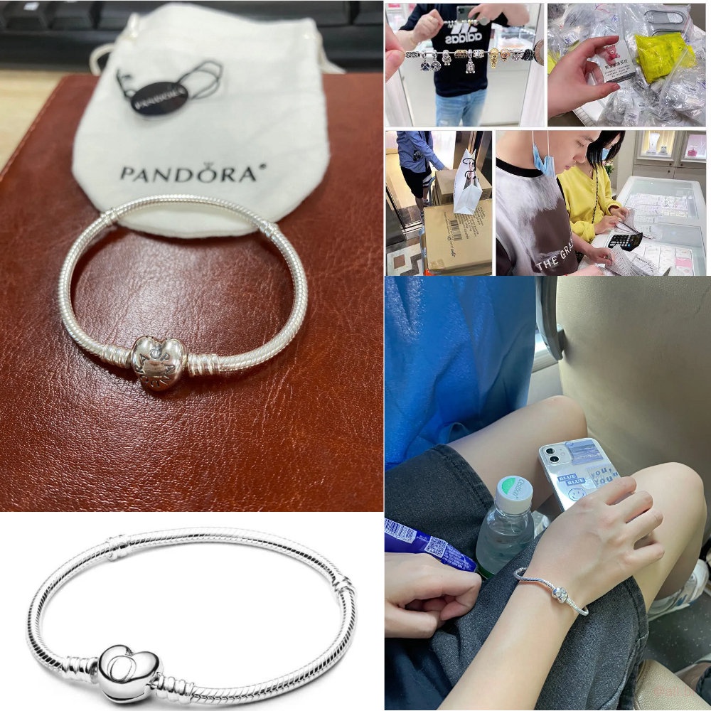Pandora Vòng Tay Mạ Bạc 925 Đính Trái Tim Xinh Xắn