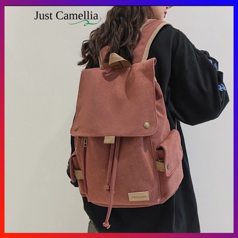 Balo Vải Bố Polyester Canvas Cao Cấp JUST CAMELLIA JA030 thời trang du lịch cặp đi học laptop nam nữ unisex