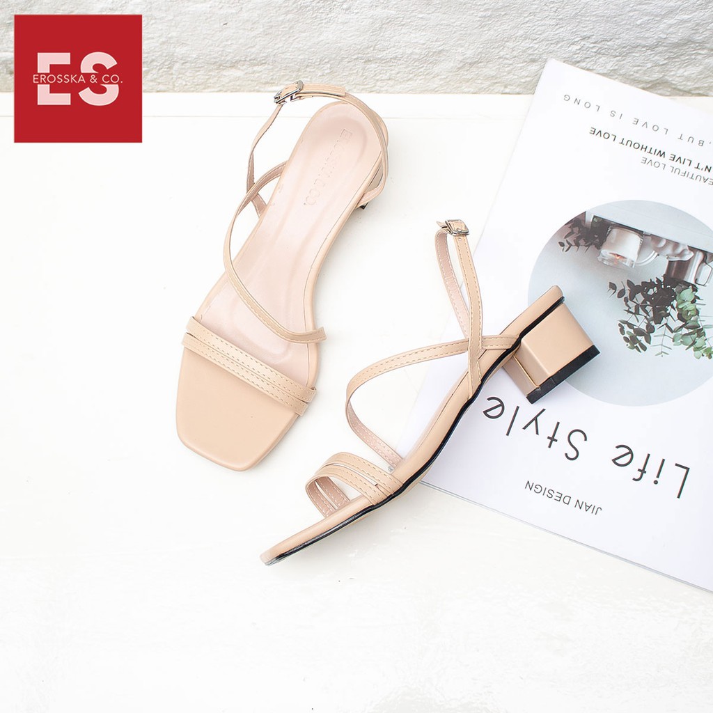 Giày sandal cao gót Erosska quai ngang dây mảnh cao 3cm màu trắng - EB031