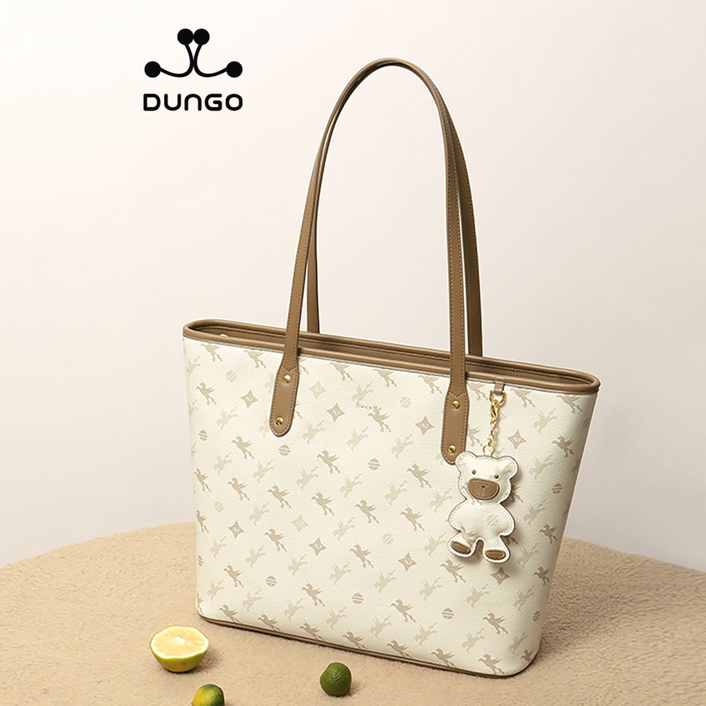 Túi Tote NUCELLE Monogram Kem Charm Gấu NU1171966-21