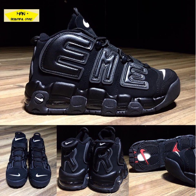 Giày thể thao NIKE AIR MORE UPTEMPO SUPREME đen full (Fullbox)