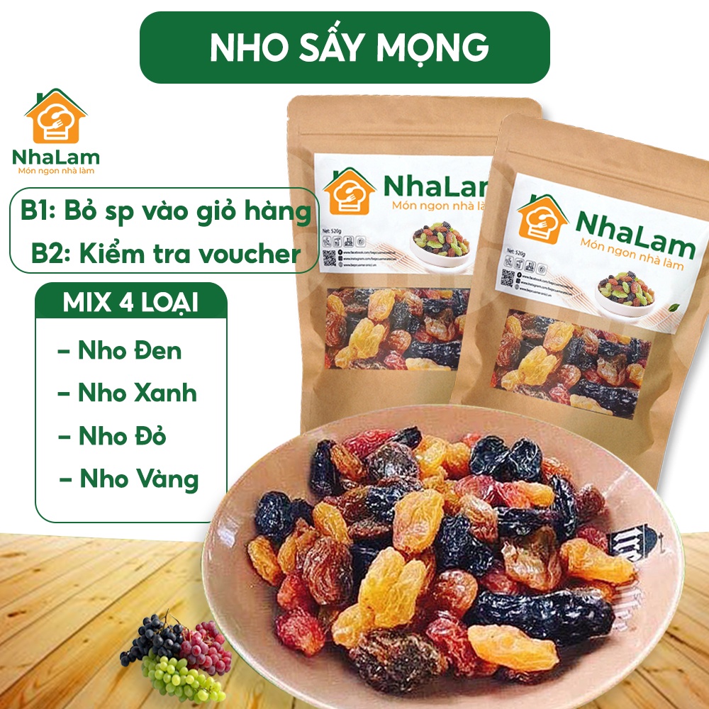 Nho Khô Sấy Không Đường Mix 4 Loại Nho Đen, Xanh, Vàng, Đỏ Nhập Khẩu Mỹ NHALAM FOOD