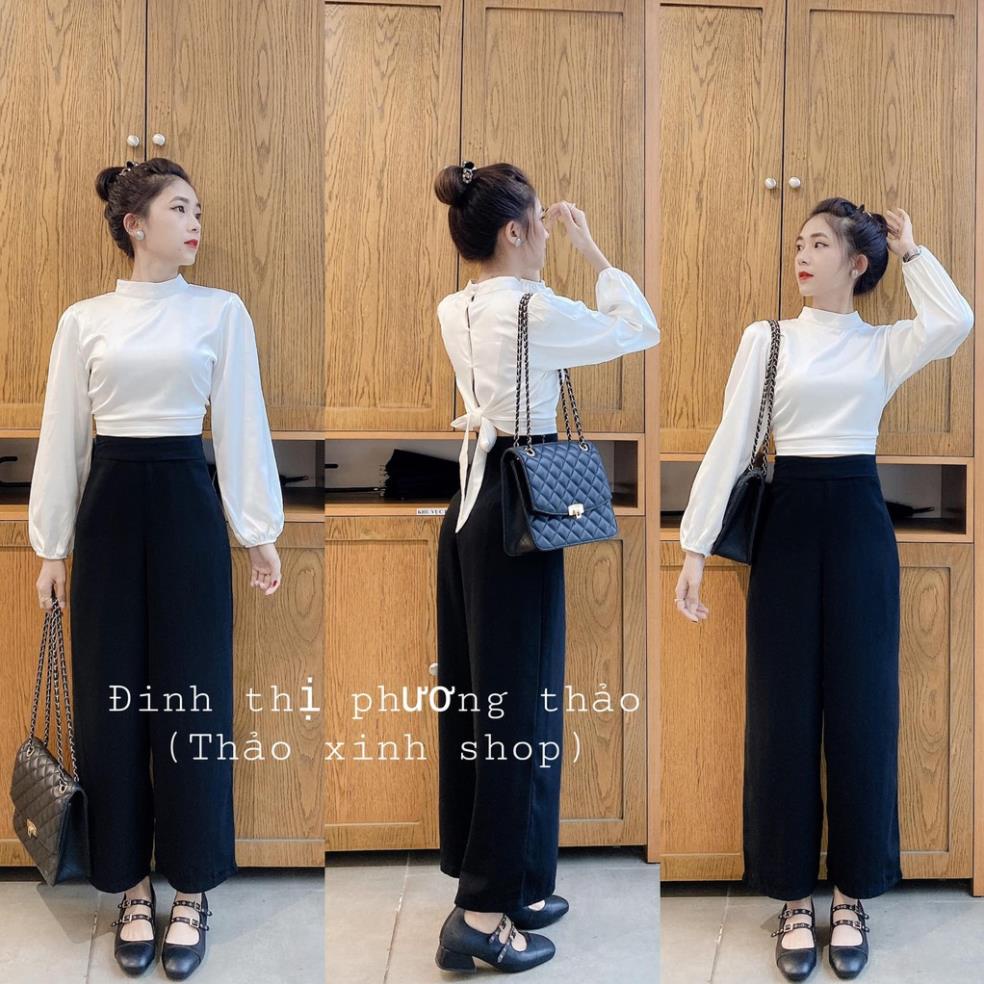 XẢ Quần suông đen khóa sườn, áo crotop nơ lưng tôn dáng dễ phối đồ phong cách thảo xinh shop kèm ảnh thật