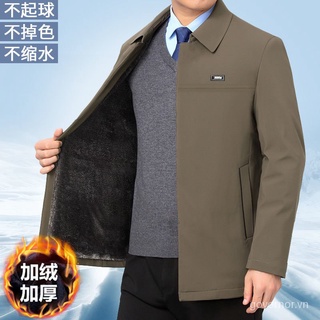 Áo khoác có đệm cotton lót lông cừu giữ nhiệt ấm áp mùa đông thời trang mới cho nam trung niên và lớn tuổi