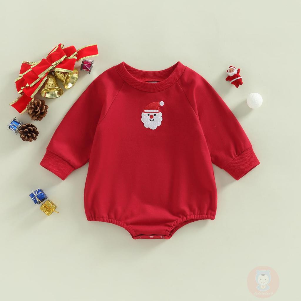 Laa6-bộ Áo Liền Quần Tay Dài Cổ Tròn In Hình Ông Già Noel / Cây Thông / Hươu Cho Bé Trai /