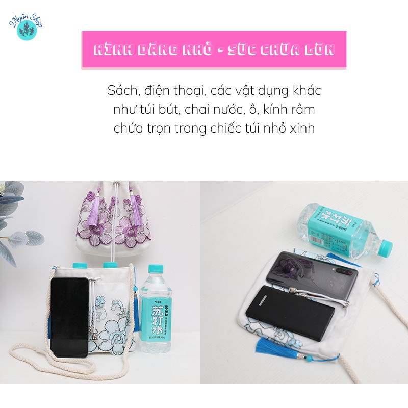 Túi Canvas Đeo Chéo Thêu Hoa Thời Trang Cao Cấp 2022 2 Ngân shop -2N012
