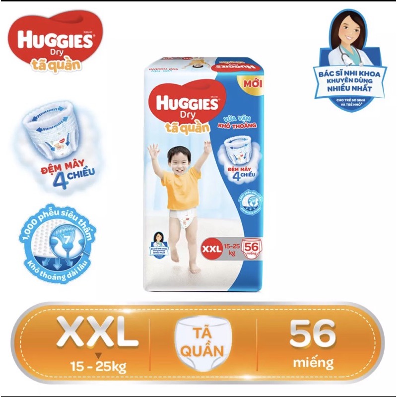 Tã quần huggies xxl56 tặng 8 miếng bao bì mới( đệm mây 4 chiều)