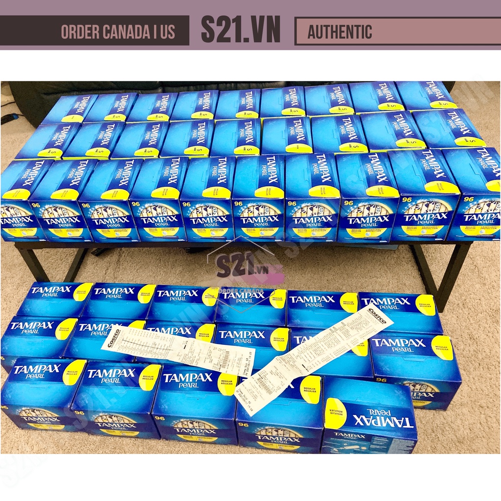 [Bill Costco Ở Ảnh] Hộp Băng Vệ Sinh Tampon Dạng Ống Không Mùi | Que Tampax Pearl Leakguard Protection 96 Cái