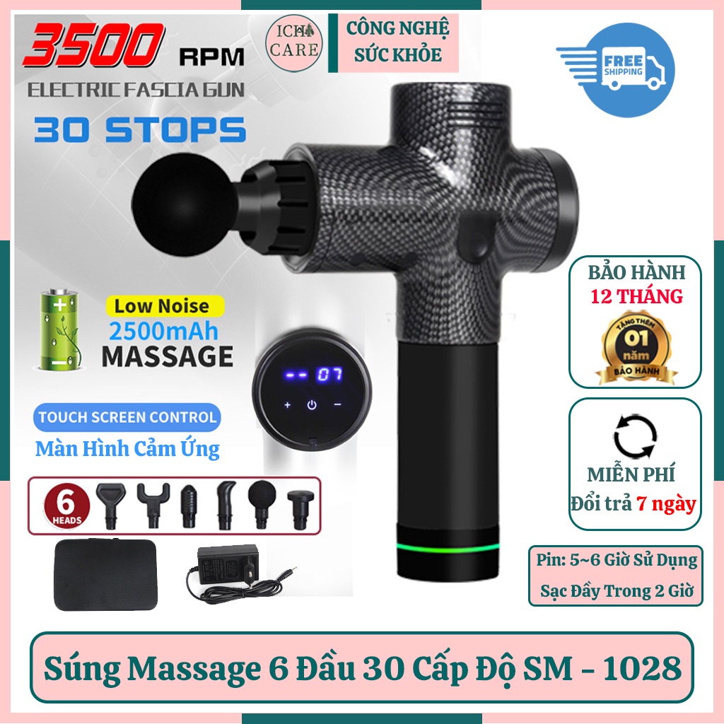 Máy massage cầm tay 6 đầu 30 cấp độ cao cấp Chính Hãng ICHICARE SM-1028 hỗ trợ mát xa toàn thân, giảm đau cơ, cứng khớp
