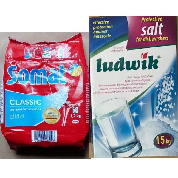 Combo Bột rửa bát Somat 1,2kg + Muối rửa Bát Ludwik 1.5kg