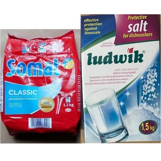 Combo bột rửa bát somat 1,2kg + muối rửa bát ludwik 1.5kg