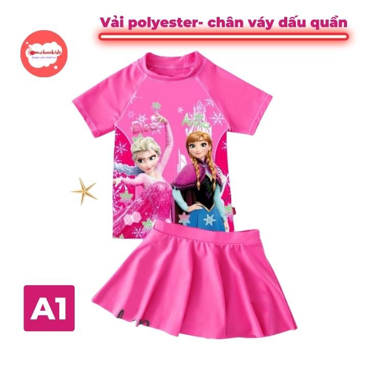 Đồ bơi bé gái tay ngắn hình elsa 10-41kg, quần giả váy tạo cảm giác tự tin- thoải mái - Tomchuakids