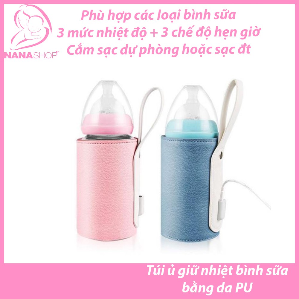 Túi ủ giữ ấm bình sữa bằng da PU - sử dụng pin dự phòng, có cảm biến nhiệt độ và hẹn giờ