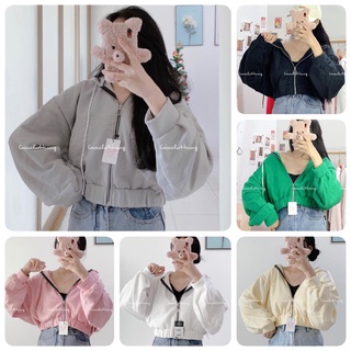 Áo khoác nỉ croptop nữ tay phồng