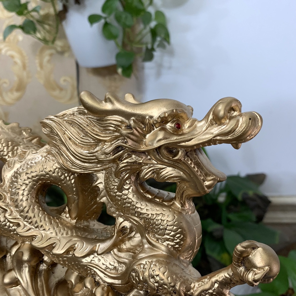Tượng đá trang trí Rồng phong thủy - Tượng đá con rồng trưng bày phong thủy - Nhũ đồng - Dài 26cm