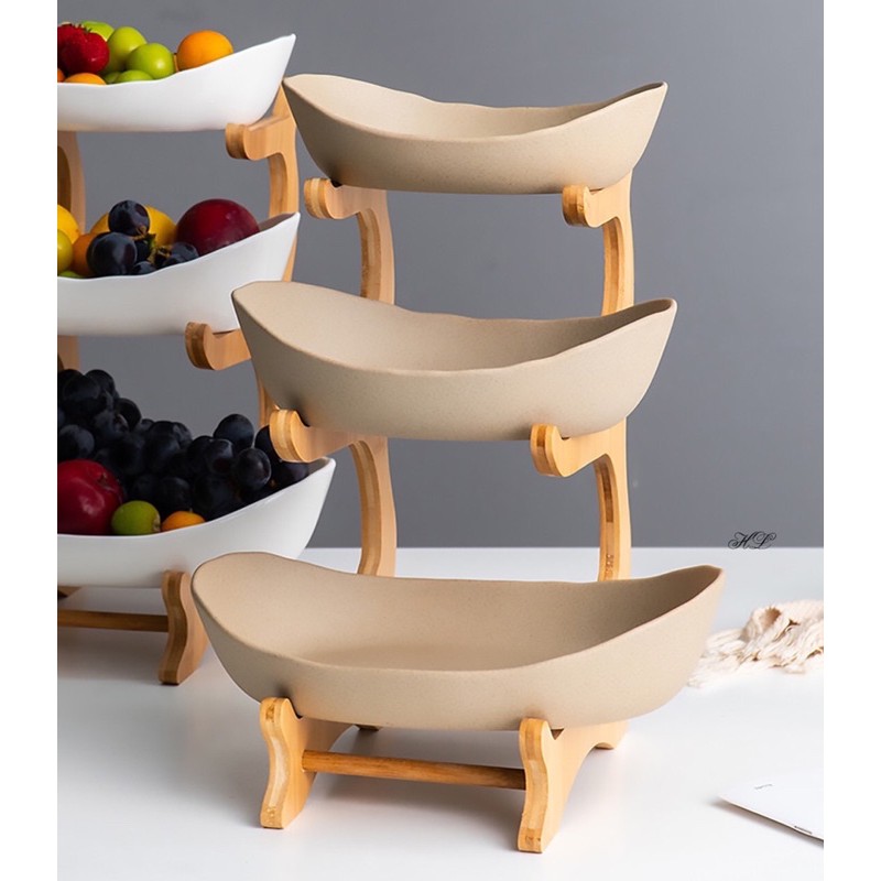 Khay đĩa gốm 3 tầng