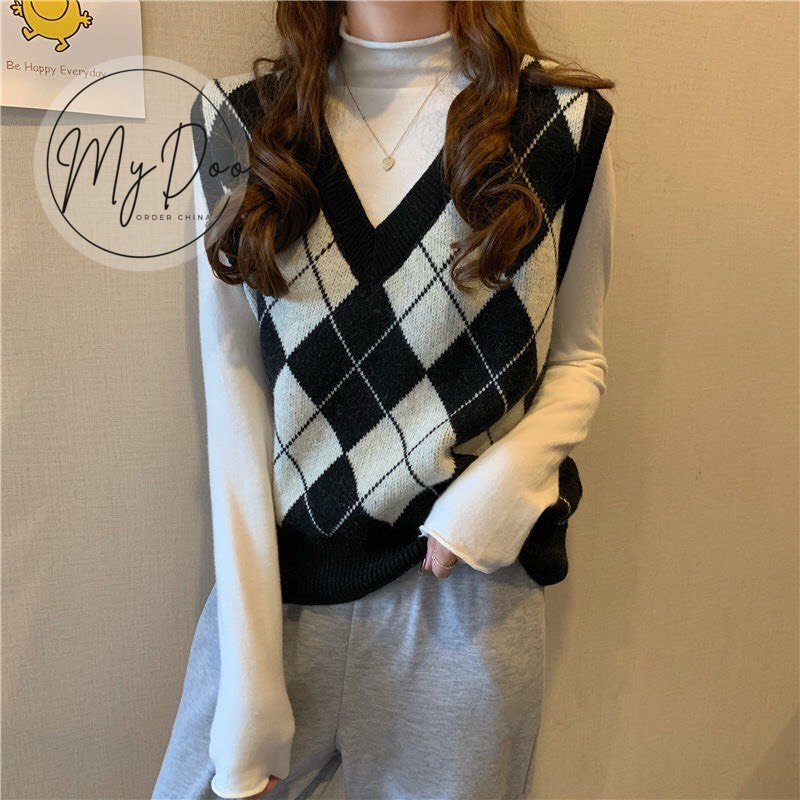 Áo gile caro Đỏ/ Đen ⚡️HÀNG LOẠI I ⚡️ áo ghi lê len nữ thì phong cách Hàn Quốc-  GL15 | BigBuy360 - bigbuy360.vn