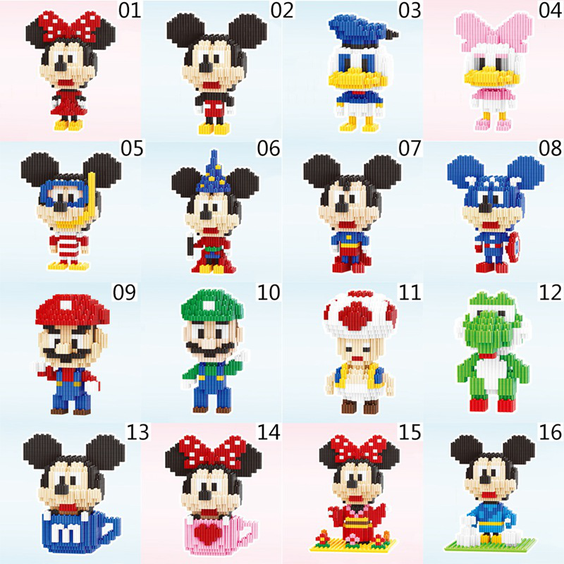 Mô Hình Đồ Chơi Lắp Ráp Lego Nhân Vật Hoạt Hình Truyện Tranh Chuột Mickey Và Vịt Donald Mario Kitty Pikachu Khủng Long