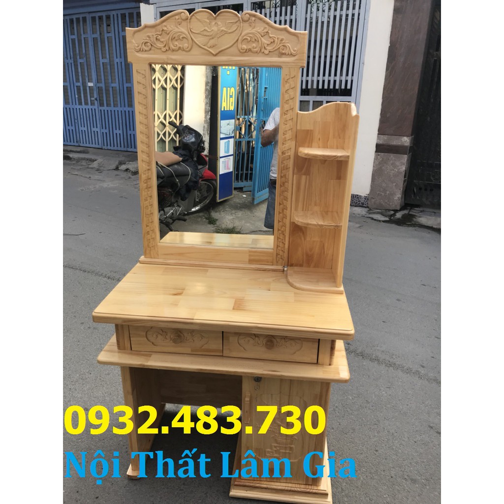 Bàn trang điểm gỗ thông tự nhiên cao cấp rộng 80cm _Mẫu Kính tròn