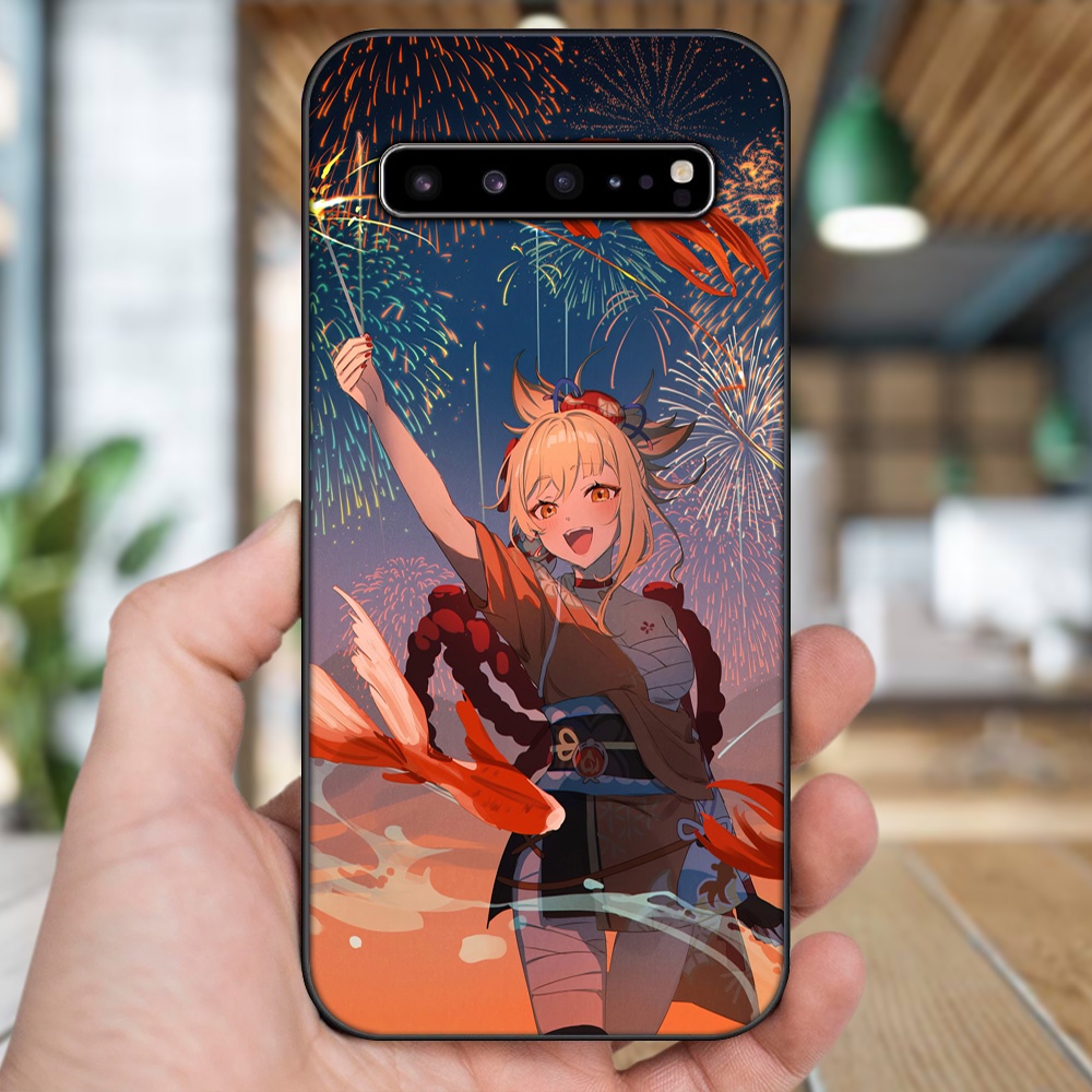 Ốp lưng Samsung S10, S10 5G, S10 Plus viền đen in hình Yoimiya Genshin Impact