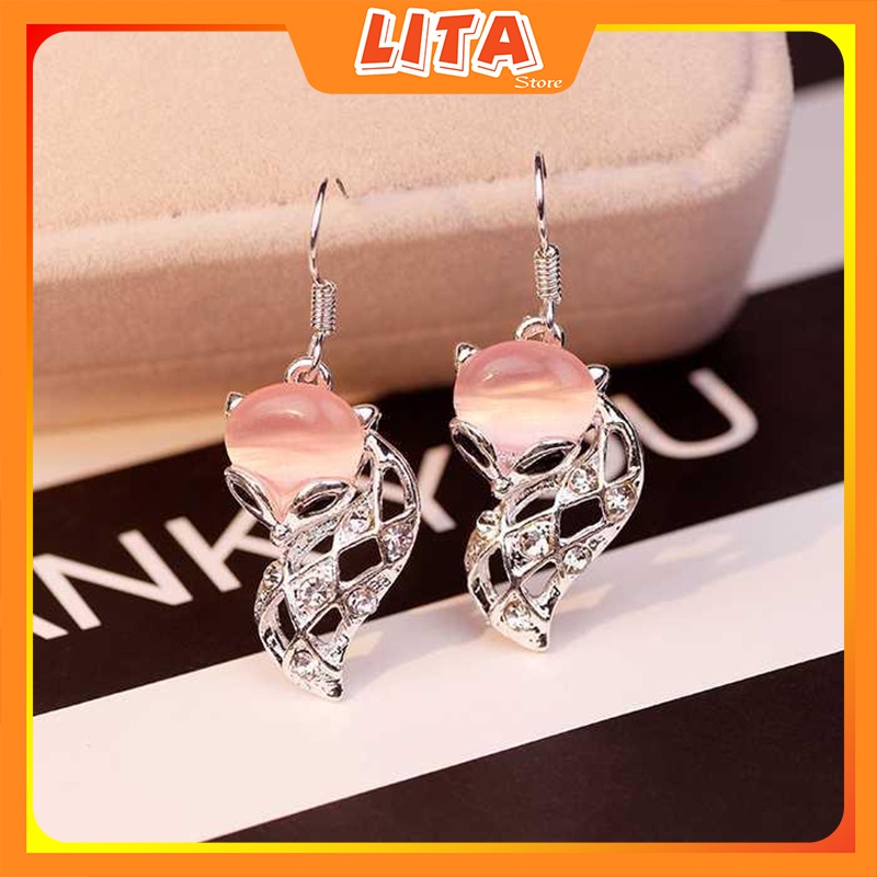 Bông tai hình hồ ly đáng yêu kiểu dáng đính đá phong cách cá tính thích hợp đi học BSTKL - [LiTa Store]