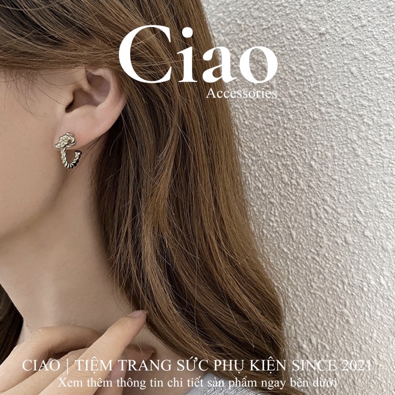 [HOẢ TỐC 1H] Khuyên tai/ Bông tai mạ bạc S925 thiết kế hình xoắn chữ C trendy Keva Ciao