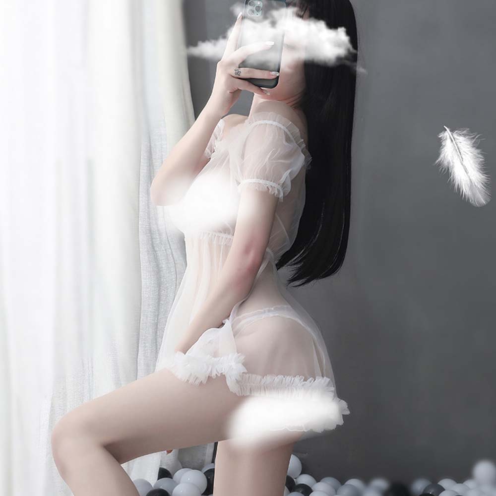 Set Đầm Ngủ Xuyên Thấu Và Quần Lót Lọt Khe Quyến Rũ Dành Cho Nữ