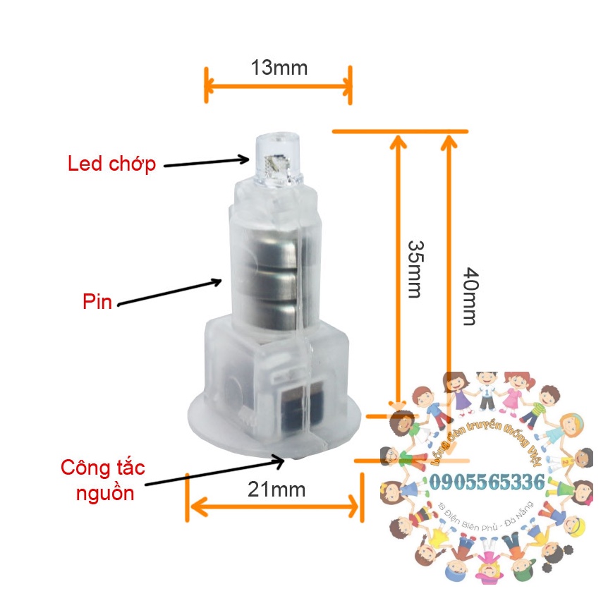 Đèn led 7 màu gắn vào lồng đèn giấy, lồng đèn ngôi sao, mắt đầu lân, trang trí trái cây