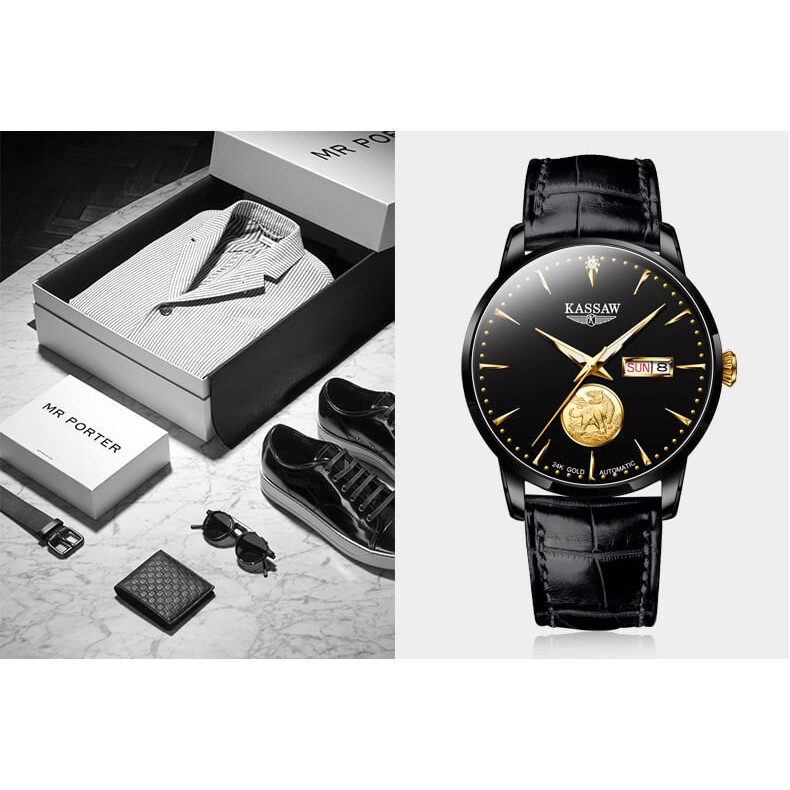 Đồng hồ nam chính hãng KASSAW K355-1 Kính sapphire ,chống xước,Chống nước ,BH 24 tháng,Máy cơ (Automatic) ,dây kim loại