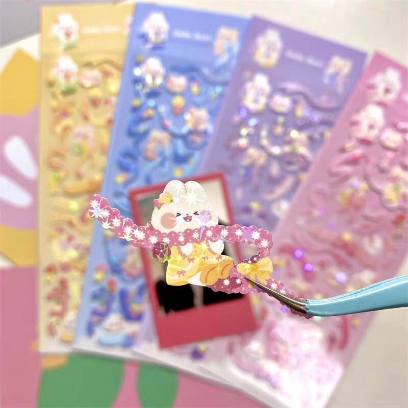 Sticker Hello rabbit-bear_ hình dán trang trí top,card