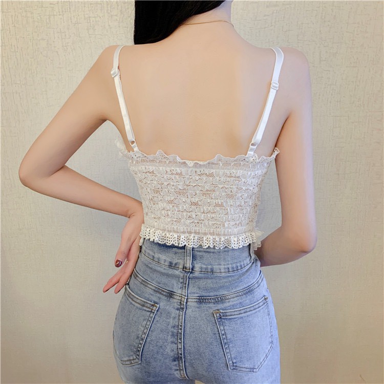 Áo Bra Nữ Ren Hoa Tiểu Thư Đính Hạt Viền Bèo, Chun Sau Dáng Croptop Siêu Xinh Kèm Mút Ngực B3 | WebRaoVat - webraovat.net.vn