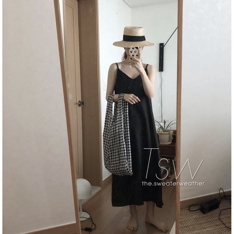 Váy hai dây đũi trơn hai màu be đen - Váy hai dây đũi mát | BigBuy360 - bigbuy360.vn