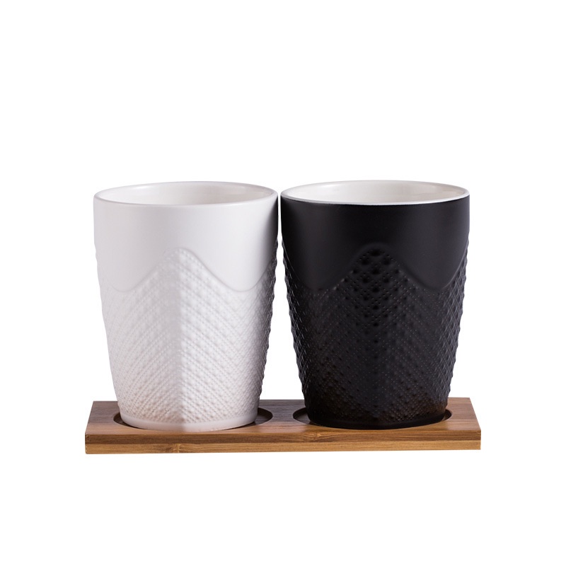 Cốc sứ đánh răng đựng bàn chải, Cốc uống nước dung tích 420ml Họa tiết chấm tròn