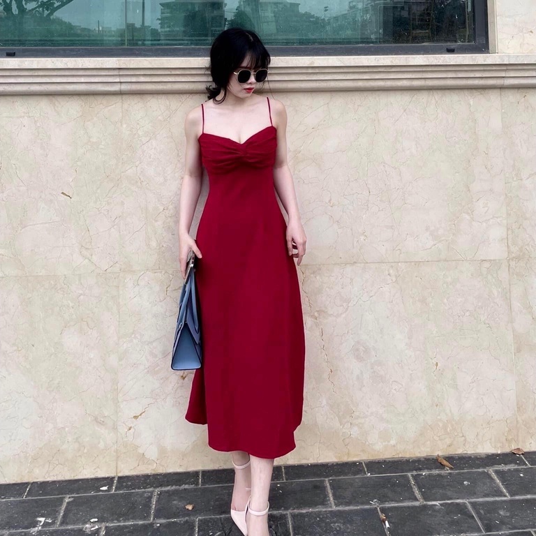 Đầm 2 dây xoắn ngực chất xốp nhún siêu xinh