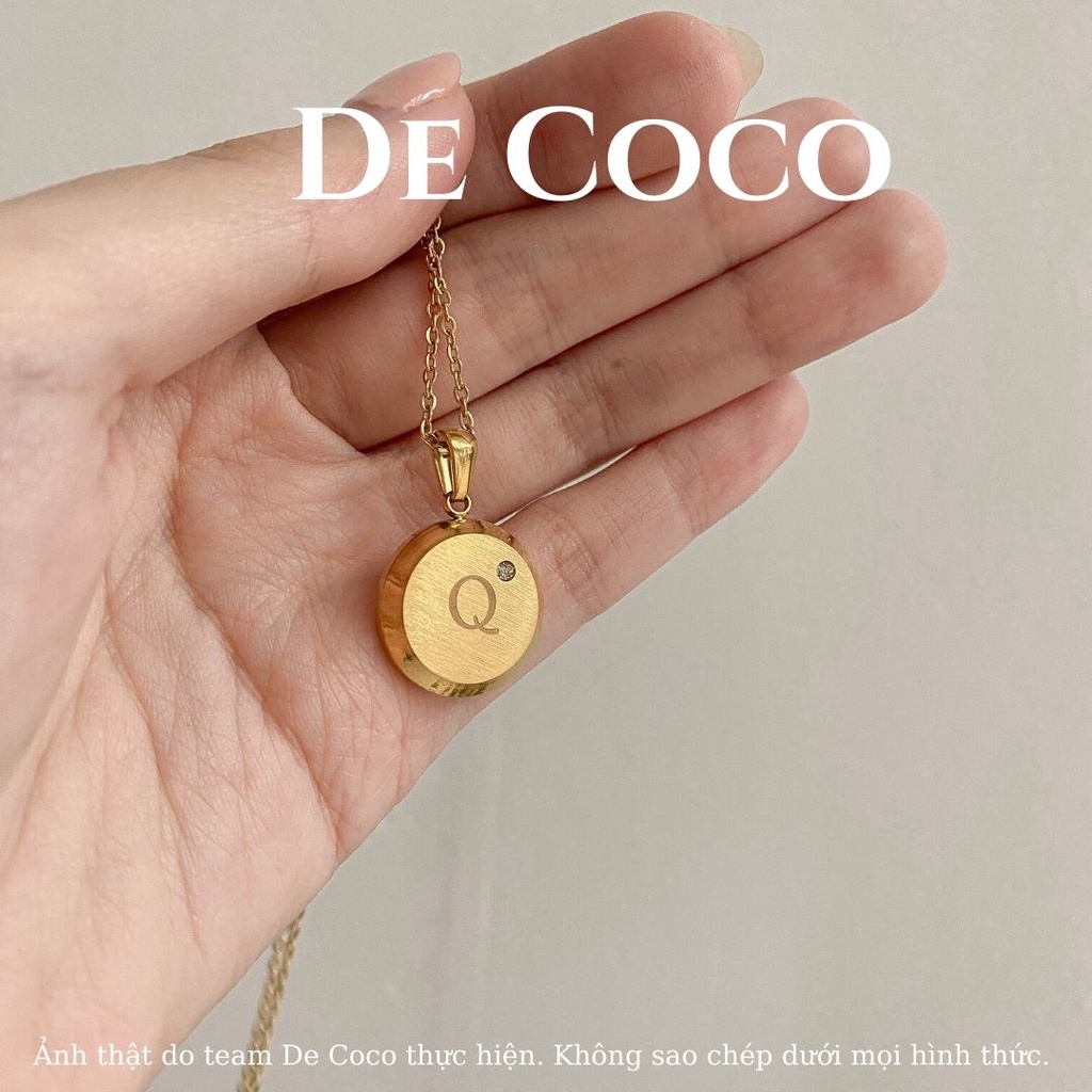 [KHÔNG ĐEN GỈ] Vòng cổ titan chữ cái, dây chuyền mặt tròn khắc chữ decoco.accessories