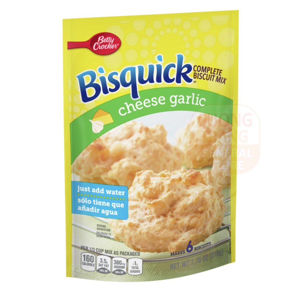 Bột làm bánh betty crocker bisquick complete buttermilk, cheese garlic biscuit mix 219g