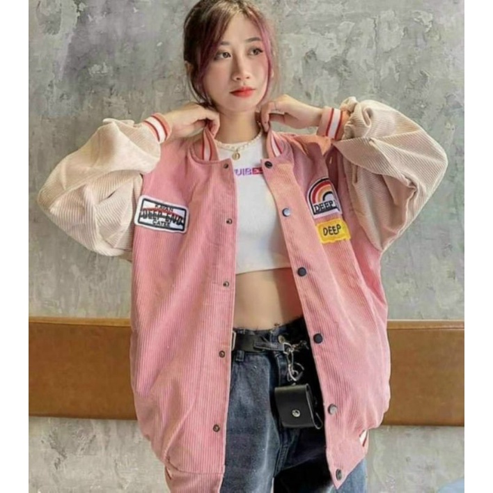 Áo khoác Nhung Gân Cầu Vồng Deep end 💖FREESHIP💖 Áo Bomber Jackets Đủ Màu - Unisex Khoác Nhung Nam Nữ Couple Mặc