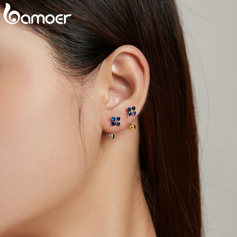 Bông Tai Bamoer Hình Cỏ Bốn Lá bạc 925 Thời Trang Cho Nữ SCE1177