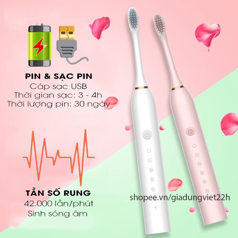 Bàn chải điện Sonic X3 sợi Dupont, bàn chải điện đánh răng tự động 6 chế độ công nghệ chống nước IPX7