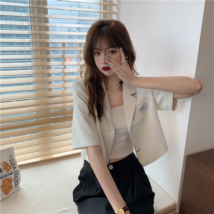 Áo blazer nữ tay ngắn hàn quốc 2021, Áo blazer croptop nữ đẹp mùa hè màu đen trắng cổ V thời trang