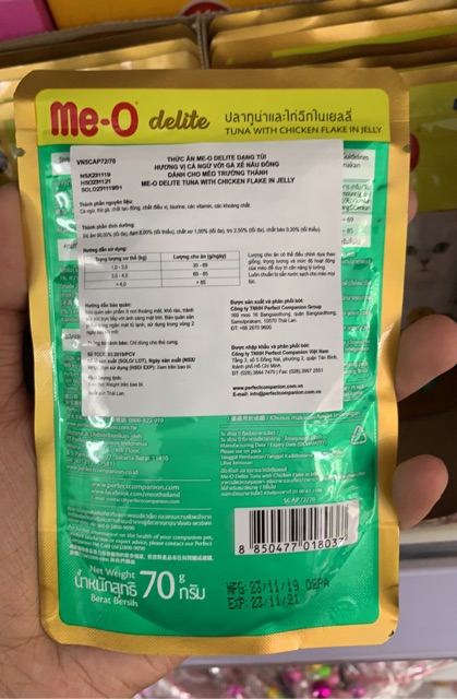 Pate đóng gói Me-o Delite cho mèo