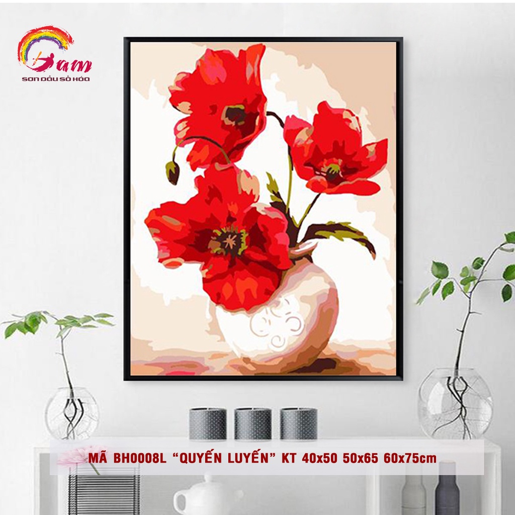 [Mã INCU50 giảm 50K đơn 150K] Tranh số hoá tự tô màu Gam hoa anh túc căng khung 40x50cm BH0008L