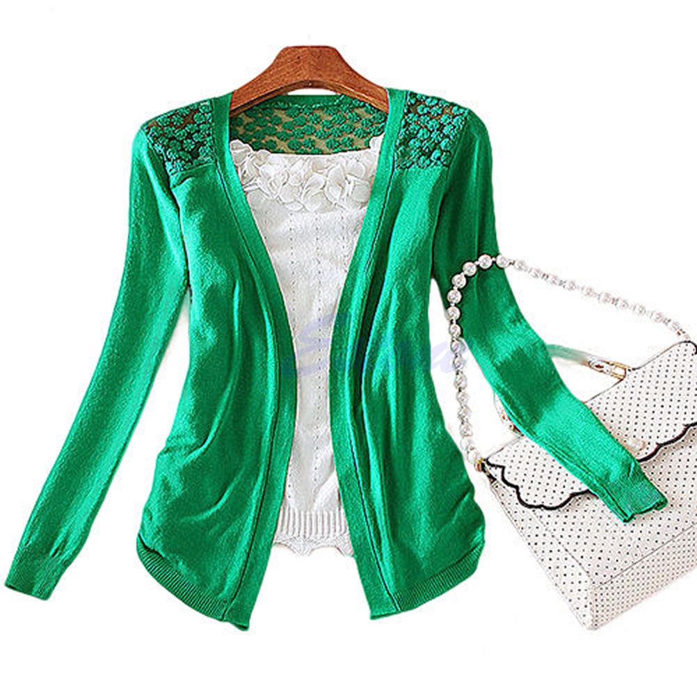 Áo Khoác Cardigan Dệt Kim Phối Ren Màu Kẹo Ngọt Xinh Xắn Cho Nữ