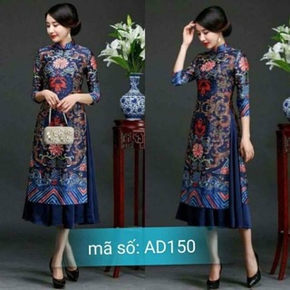 Có 4XL - Set Áo dài Cách tân Cổ trụ họa tiết thổ cẩm Long Bào kèm váy bigsize