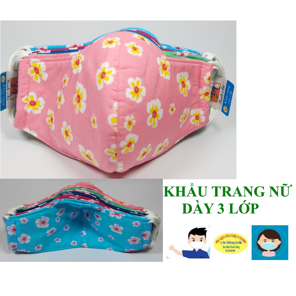 KHẨU TRANG NỮ In hình hoa mai Chất liệu vải mềm Dày 3 lớp Chống nắng Phòng dịch bệnh Lọc không khí ô nhiễm