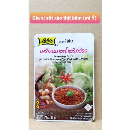 Gia vị Sốt mỳ ý - Xào thịt bầm gói 50g Lobo Thái. Nam Prik Ong Seasoning Paste for Spicy Northern Thai Pork with Tomato