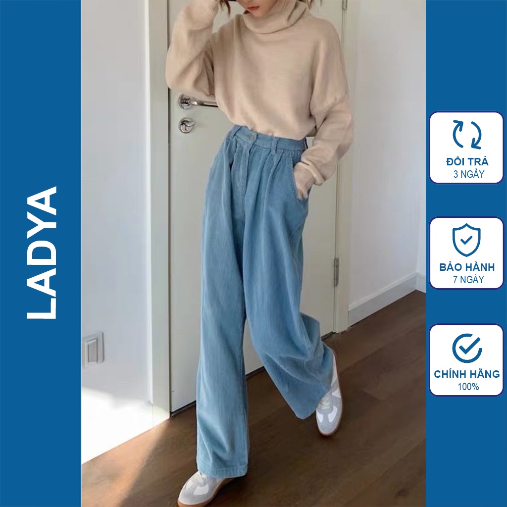 [Mã FAMARAL1 giảm 10K đơn 50K] Quần ống rộng dài 100cm chất nhung tăm lưng cao chuẩn form Ulzzang M89