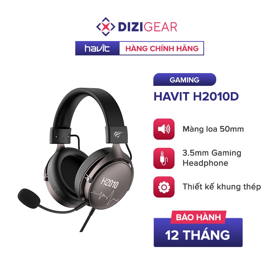 Tai Nghe Gaming Headphone HAVIT H2010D, Driver 50mm, Thiết Kế Khung Thép, Mic Khử Ồn  - Chính Hãng BH 12 Tháng Dizigear