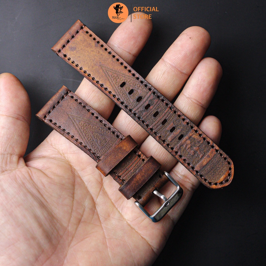 Dây đồng hồ trống đồng da bò vegtan 2022 màu nâu socola - RAM Leather